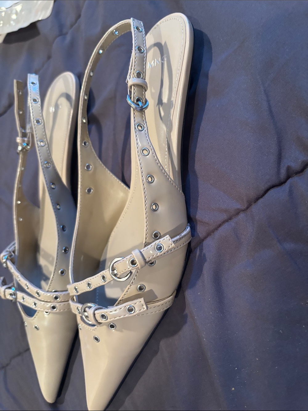 Mango Vany Studded Slingback Kitten Heels Pointed Toe Buckle size 7.5 - Picture 5 of 8